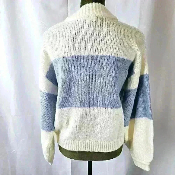 Lascana Oversized Colorblock Striped Crewneck Sweater, White & Blue, Size 0/2 - Picture 3 of 6